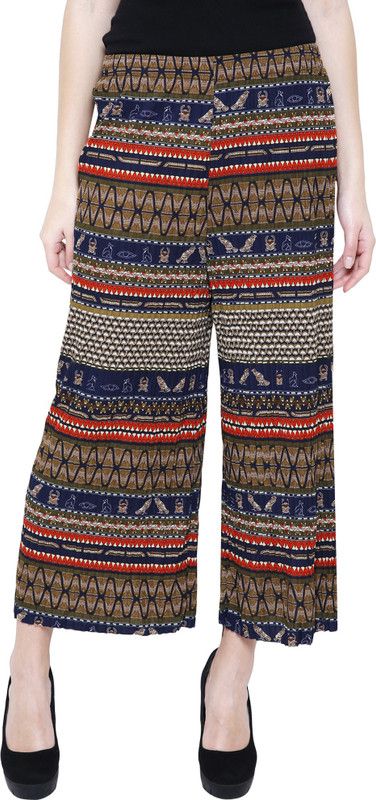 Women Relaxed Red, Blue Polycotton Trousers