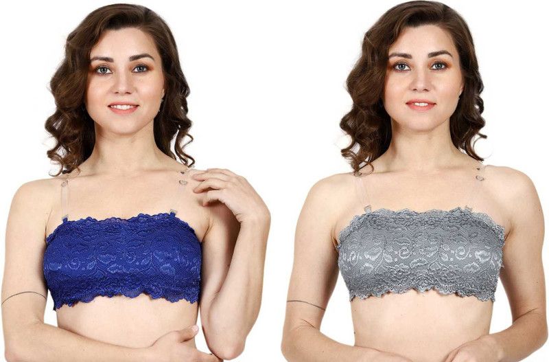 Pack of 2 Women Bandeau/Tube Lightly Padded Bra  (Grey, Blue)
