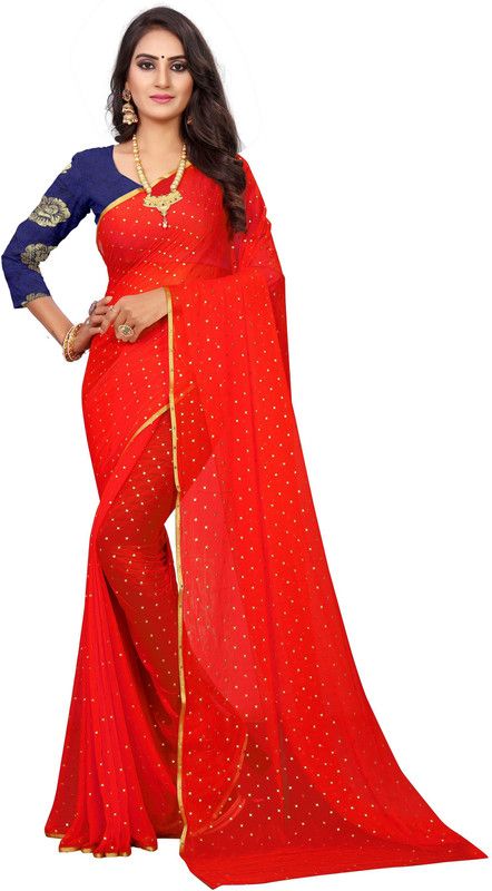 Embellished Bollywood Art Silk, Chiffon Saree  (Red)