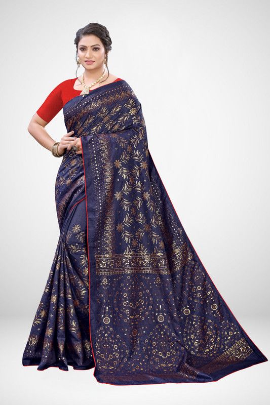 Printed, Floral Print Bollywood Silk Blend Saree  (Dark Blue)