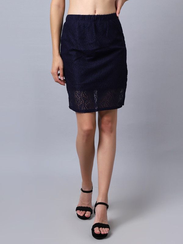 Women Self Design Pencil Blue Skirt