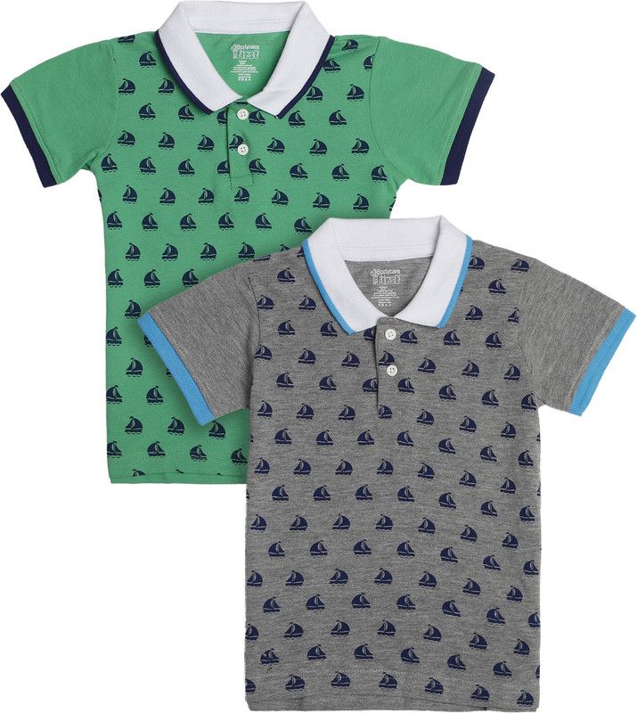Baby Boys Printed Pure Cotton T Shirt  (Grey, Pack of 2)