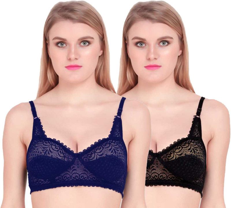 Pack of 2 Women Balconette Non Padded Bra  (Black, Purple)