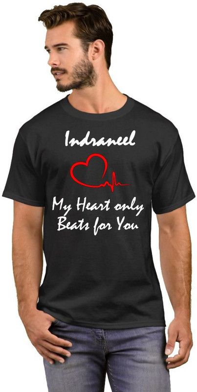 Indraneel My Heart only Beats for You Men Typography Round Neck Cotton Blend White, Black T-Shirt