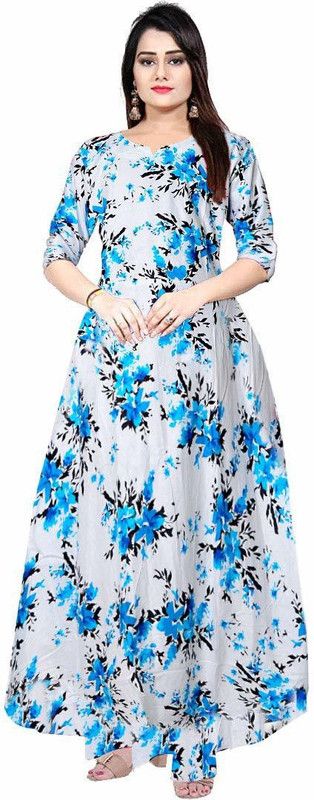 Women Maxi Light Blue, White Dress