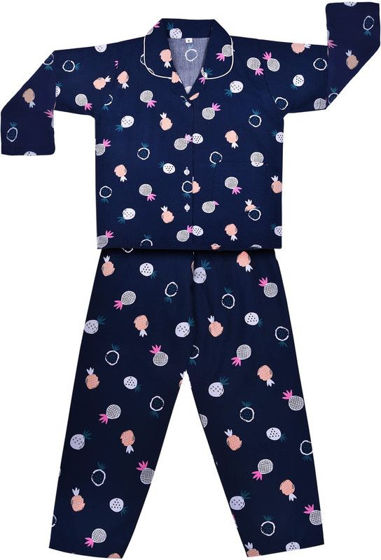 Boys & Girls Printed Rayon Kids Nightwear  (Blue Pack of 1)