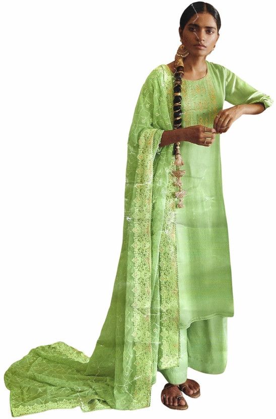 Unstitched Pure Silk Salwar Suit Material Embroidered