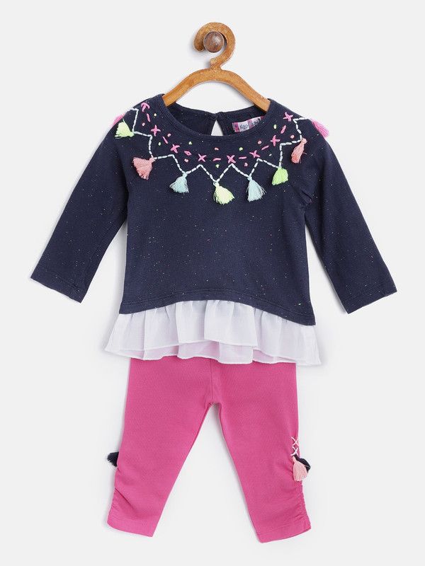 Girls Casual Top Legging  (Dark Blue)