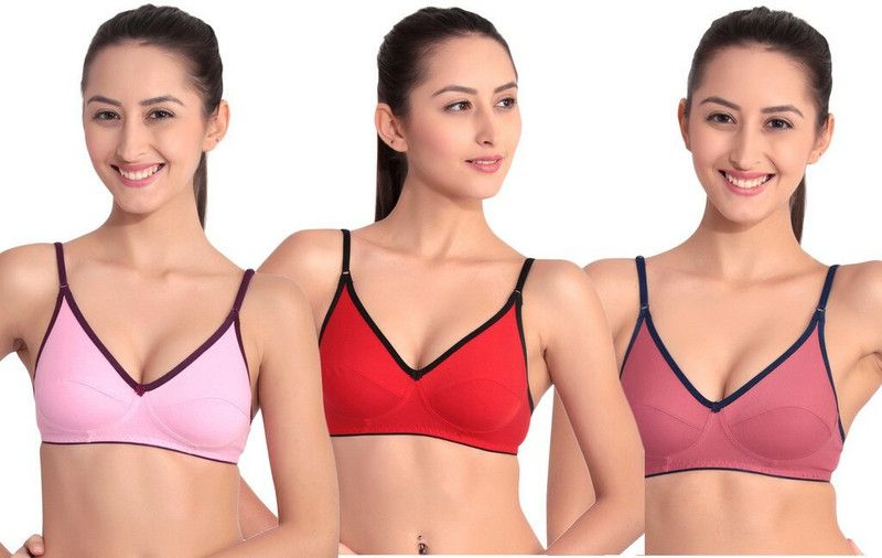 Pack of 3 Women T-Shirt Bra  (Red, Pink)