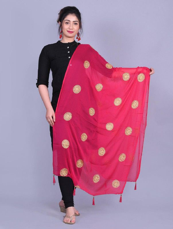 Chiffon Embroidered Pink Women Dupatta
