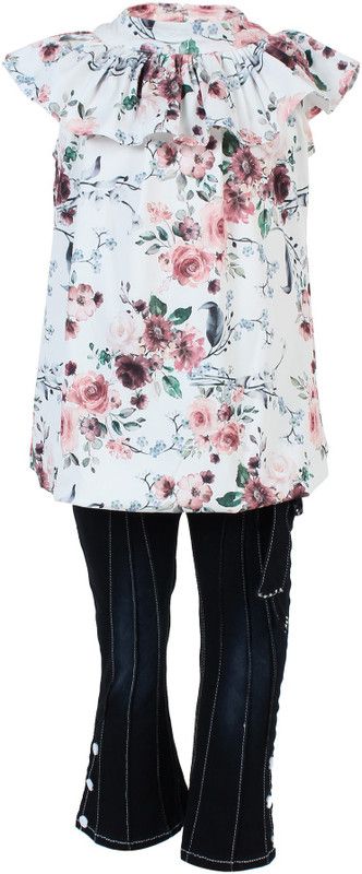 Girls Party(Festive) Top Capri  (Multicolor)