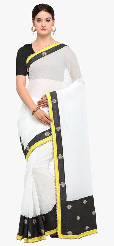 Self Design, Color Block Bollywood Art Silk Saree  (White)