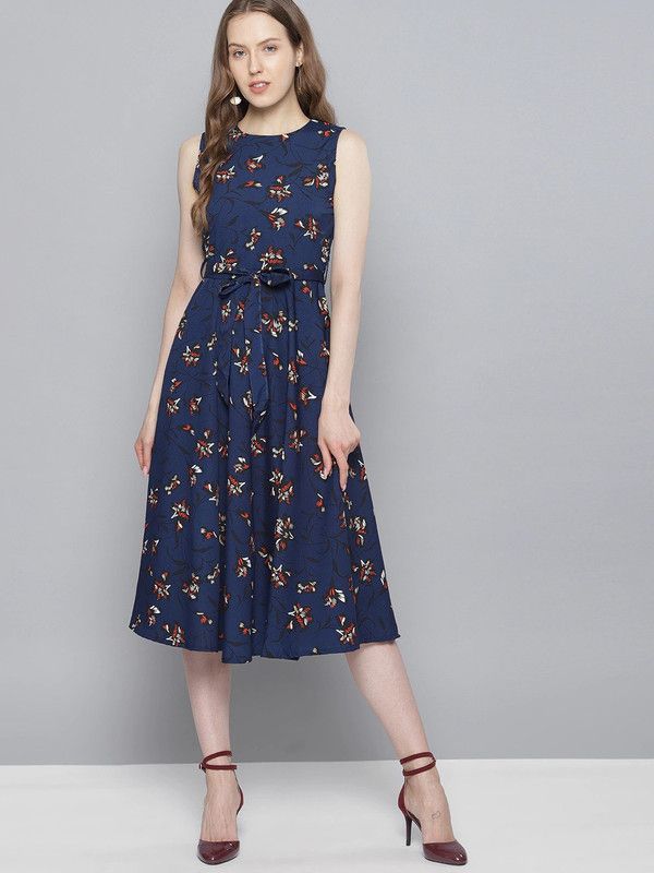 Women Skater Blue, Multicolor Dress