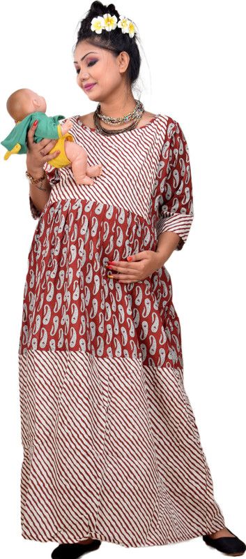 Printed Pure Cotton Stitched Flared/A-line Gown  (Multicolor)