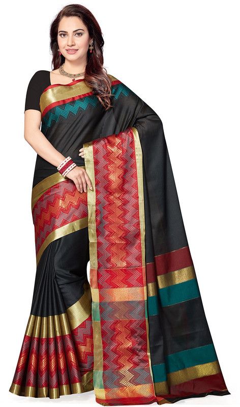 Woven Bollywood Art Silk Saree  (Black)