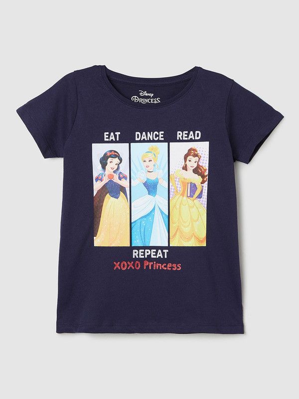 Girls Cartoon/Superhero Pure Cotton T Shirt  (Blue, Pack of 1)