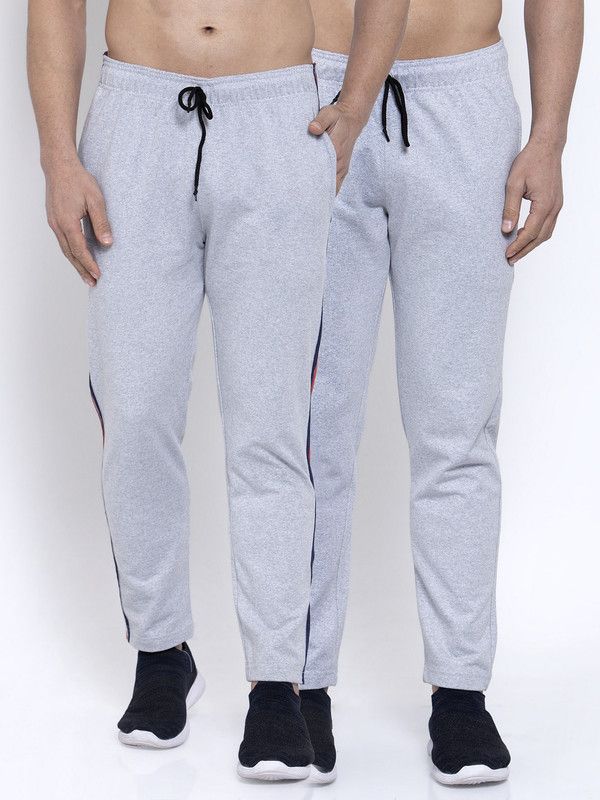 Pack of 2 Men Solid Grey Track Pants