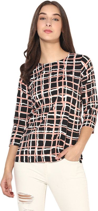 Casual Regular Sleeves Checkered Women White, Black, Beige Top