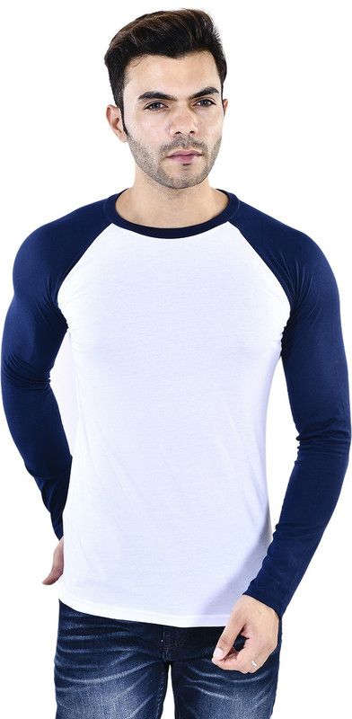 Five stone Full sleeve T-shirt Men Colorblock Round Neck Cotton Blend White T-Shirt