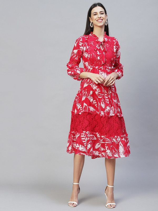 Women Tiered Red Dress