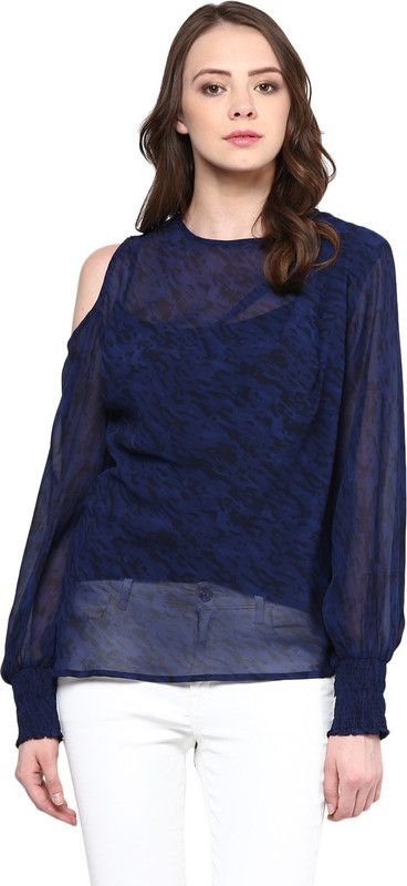 Casual Regular Sleeves Animal Print Women Blue Top