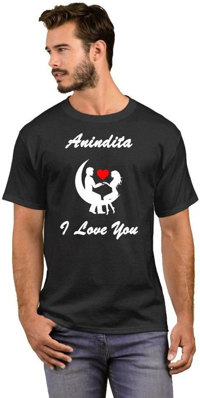 Anindita I Love You Men Printed Round Neck Cotton Blend White, Black T-Shirt