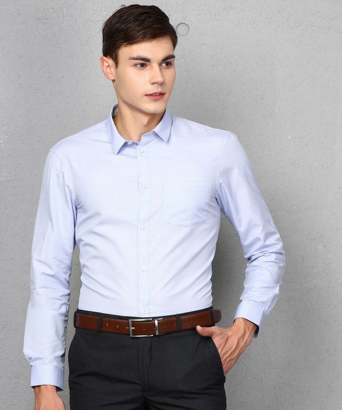Men Regular Fit Self Design Slim Collar Formal Shirt
