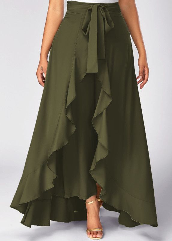 Women Solid Flared Light Green Skirt