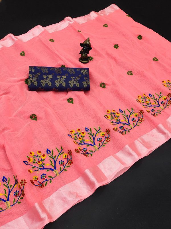 Kota Doria Chanderi Saree  (Pink)