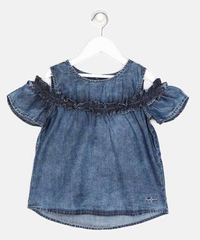 Girls Casual Pure Cotton Top  (Blue, Pack of 1)