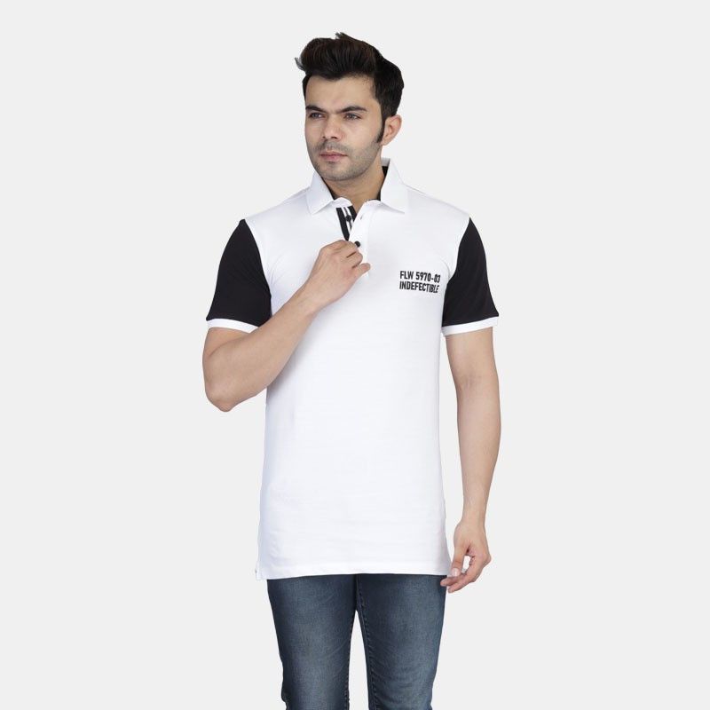 Men Solid Polo Neck Pure Cotton White, Black T-Shirt