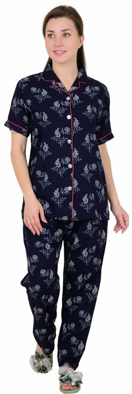 Women Shirt & Pyjama set Light Blue Floral Print
