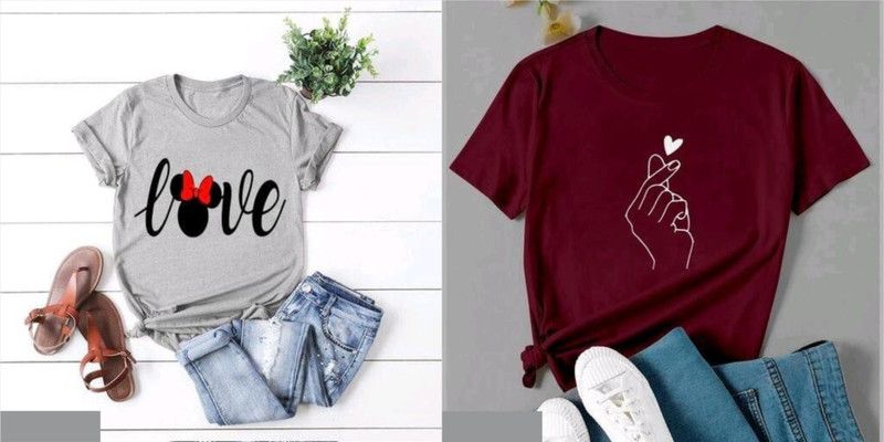 Printed Women Maroon, Grey T-Shirt  (Pack of 2)