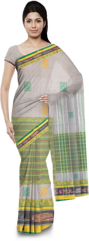 Woven Handloom Pure Cotton Saree  (Grey)