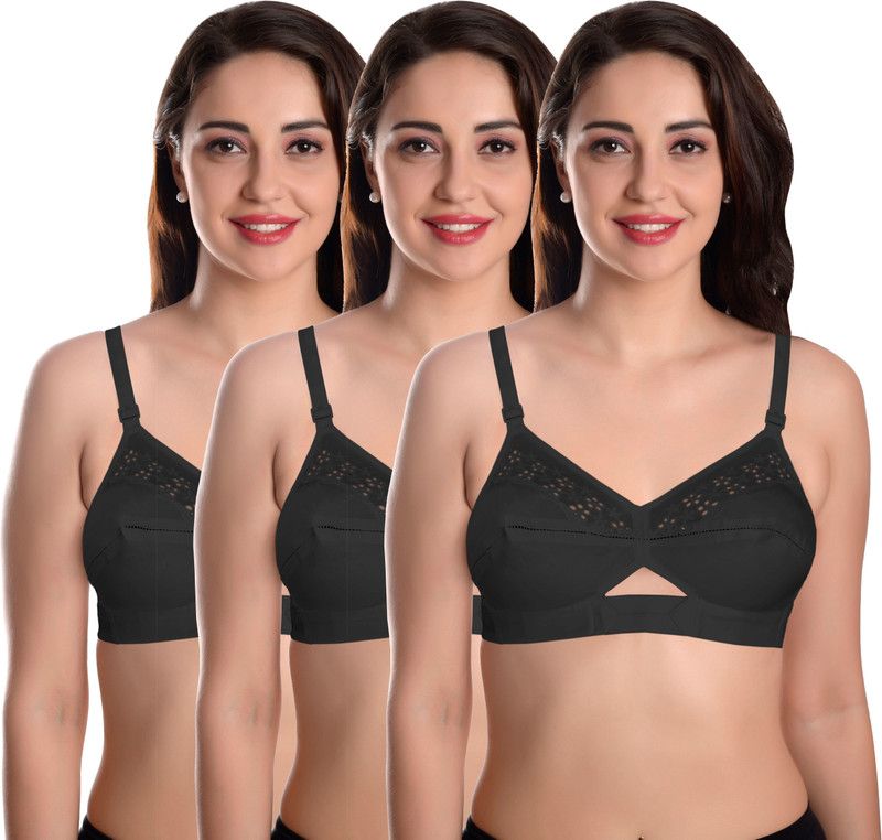 Pack of 3 Women Minimizer Non Padded Bra  (Black)