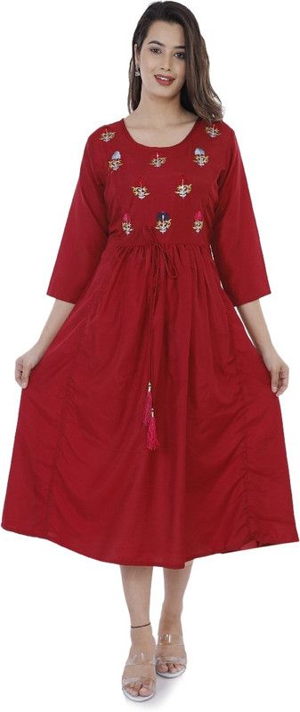Women Embroidered Pure Cotton Flared Kurta  (Multicolor)