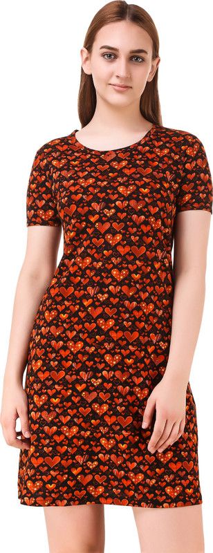 Women Nighty  (Black, Orange)