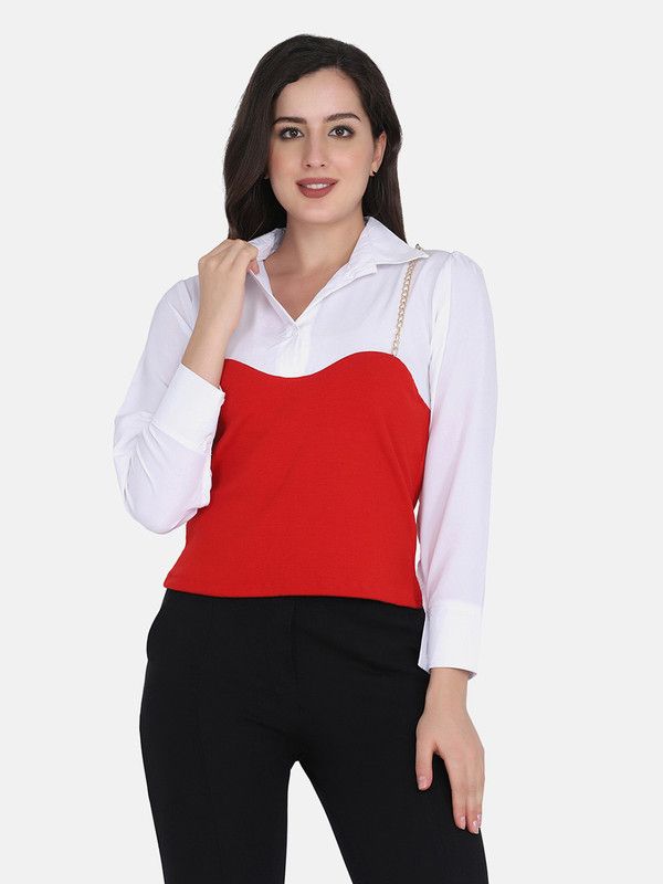 Casual Self Design Women Red, White Top