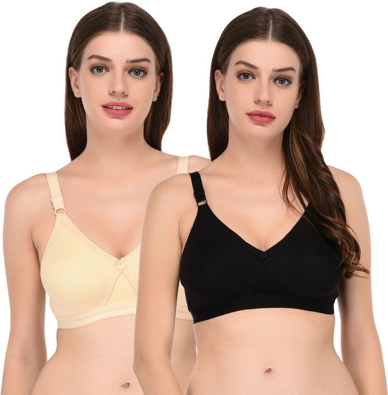 Pack of 2 Women Push-up Non Padded Bra  (Black, Beige)