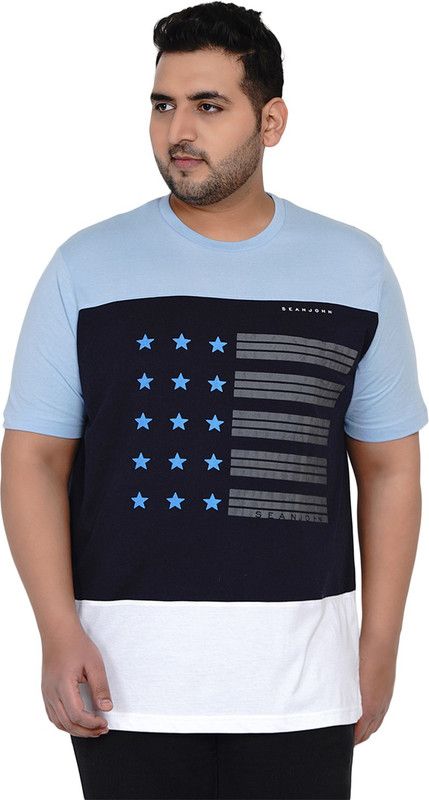 Men Striped Round Neck Pure Cotton Light Blue, White, Navy Blue T-Shirt