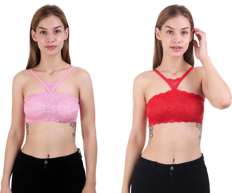 Pack of 2 Women Bralette Lightly Padded Bra  (Pink, Red)