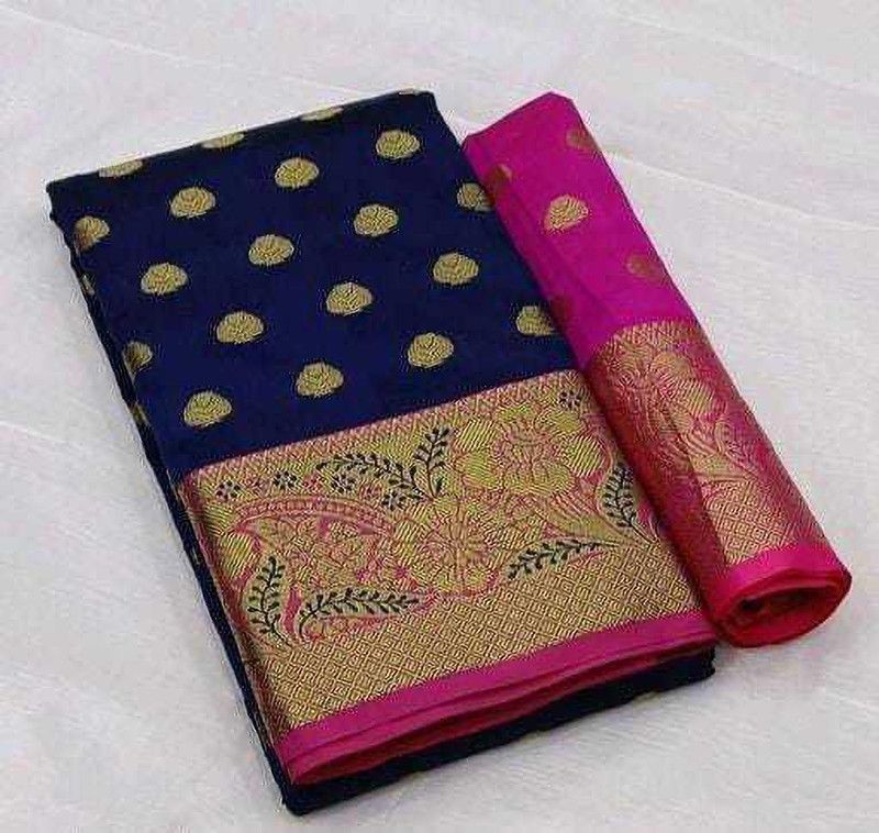 Woven Fashion Cotton Silk Saree  (Blue)