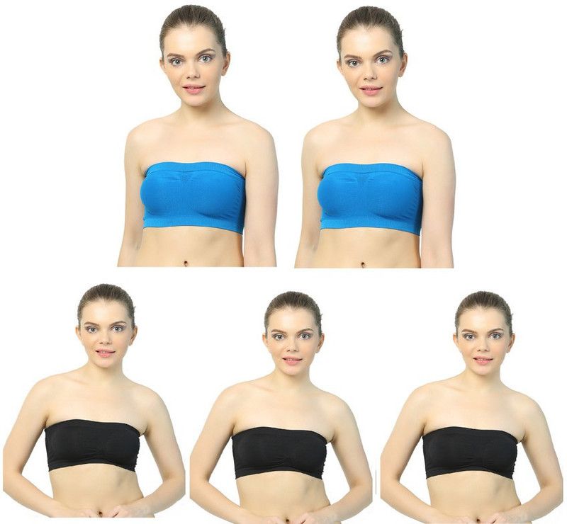 Pack of 5 Women Bandeau/Tube Non Padded Bra  (Blue, Black)