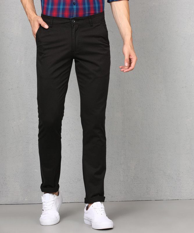 Regular Fit Men Cotton Blend Black Cotton Blend Trousers