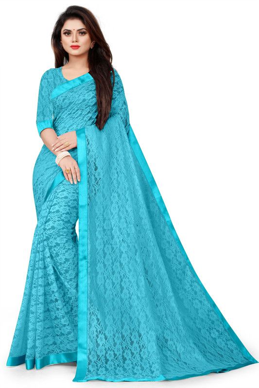 Woven Bollywood Net Saree  (Light Blue)