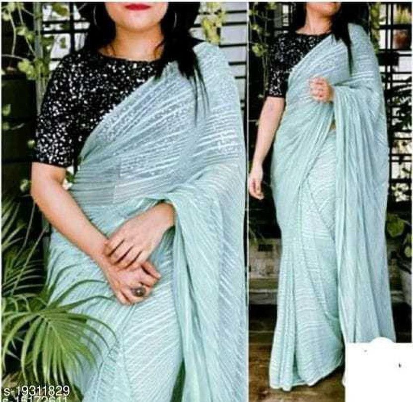 Embellished Bollywood Chiffon Saree  (Light Blue)