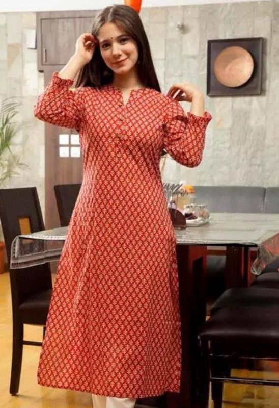 Women Printed Viscose Rayon Cape Top Kurta  (Red)