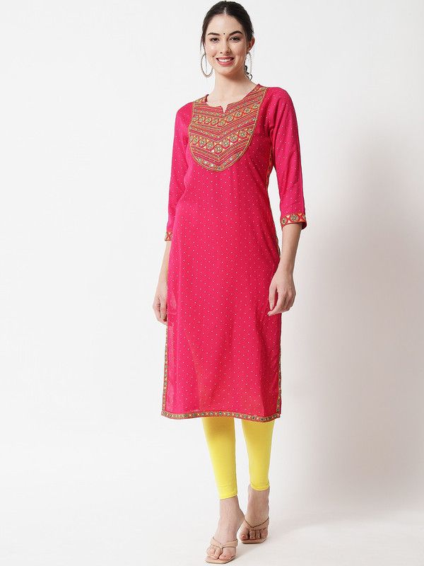 Women Embroidered, Patchwork Cotton Blend A-line Kurta  (Pink)