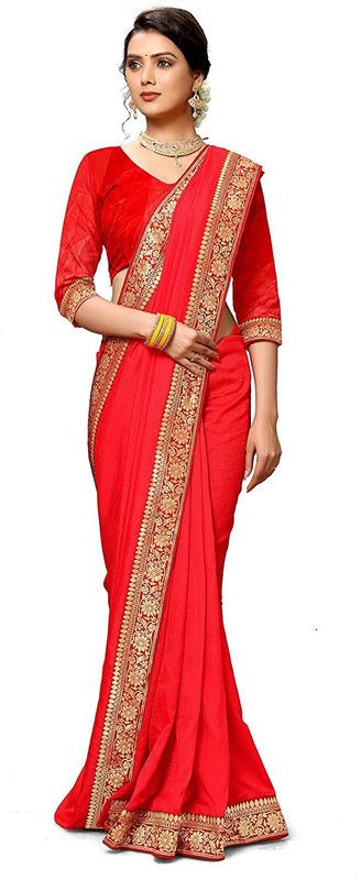 Digital Print, Temple Border Bollywood Art Silk Saree  (Red)