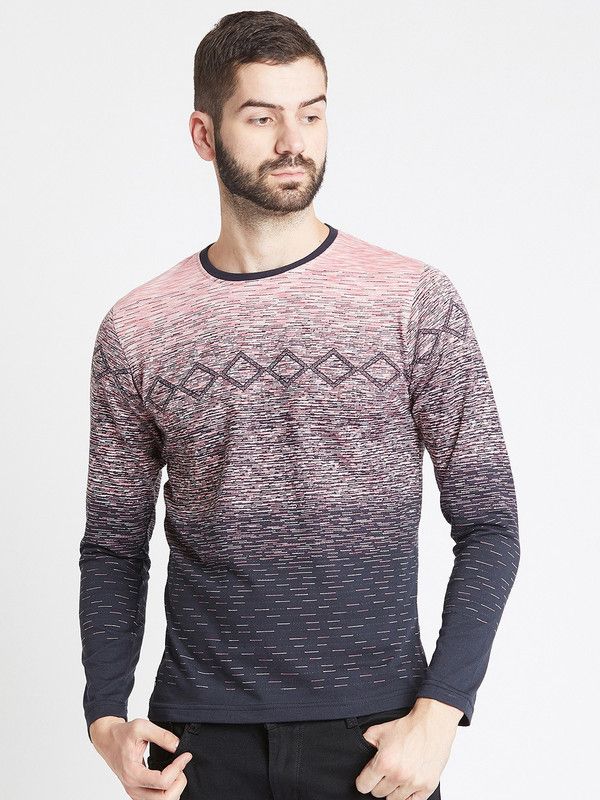 Shaded Crew Neck Men Printed Round Neck Poly Cotton Multicolor T-Shirt